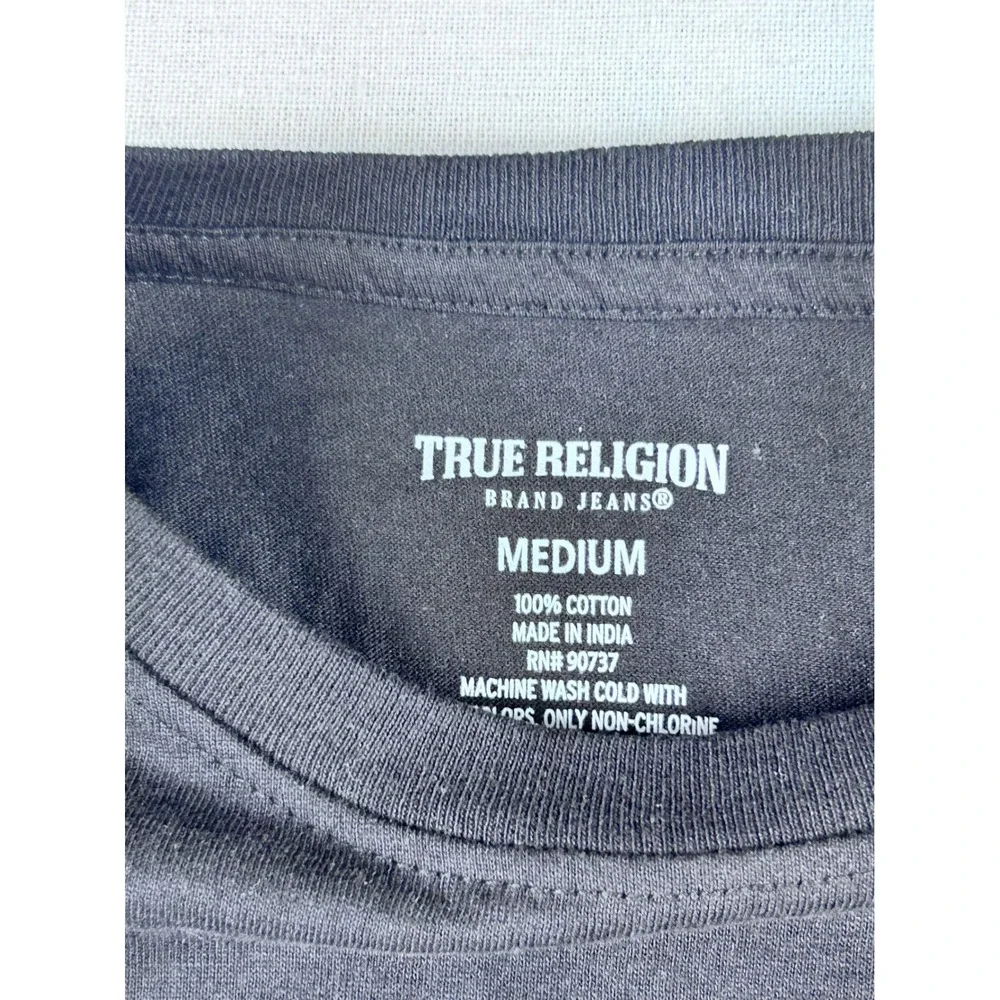 True Religion Mens Black Horseshoe Logo Sleeve Graphic T-Shirt Medium RN 90737